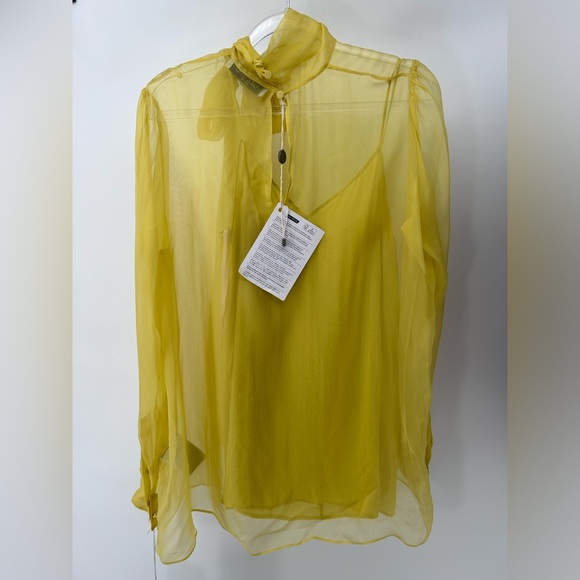 Valentino Garavani Women's US 6/ IT 42 Silk Chiffon Neck-Tie Blouse Yellow NWT - Picture 4 of 14
